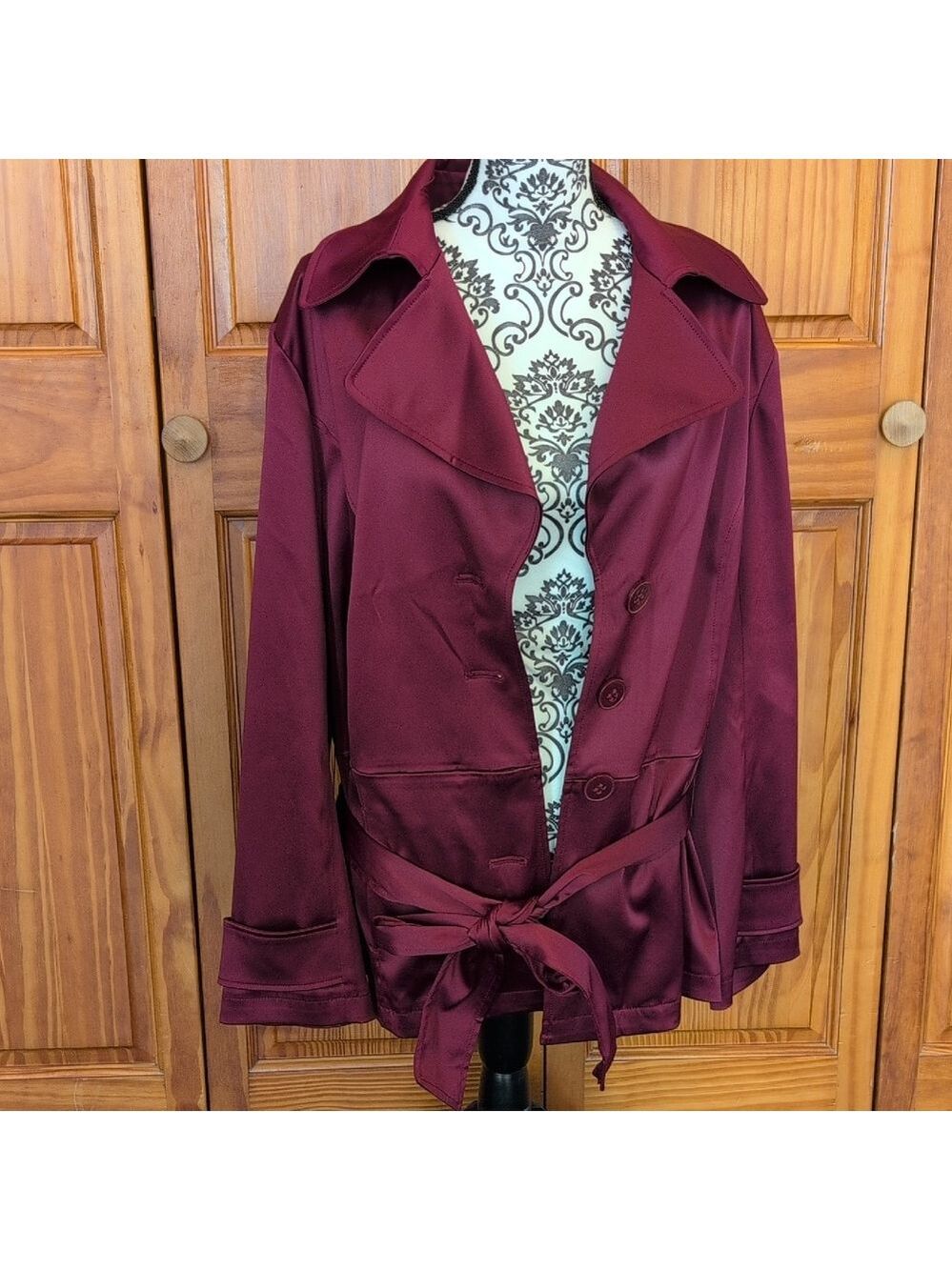 Lane Bryant Deep Ruby Satin Feel Belted Jacket 24                      C274
